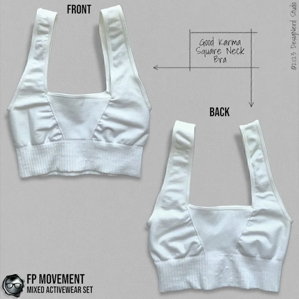FP MOVEMENT SET GOOD KARMA SQUARE NECK BRA + TENNIS SHORTS + HAPPINESS RUNS CROP